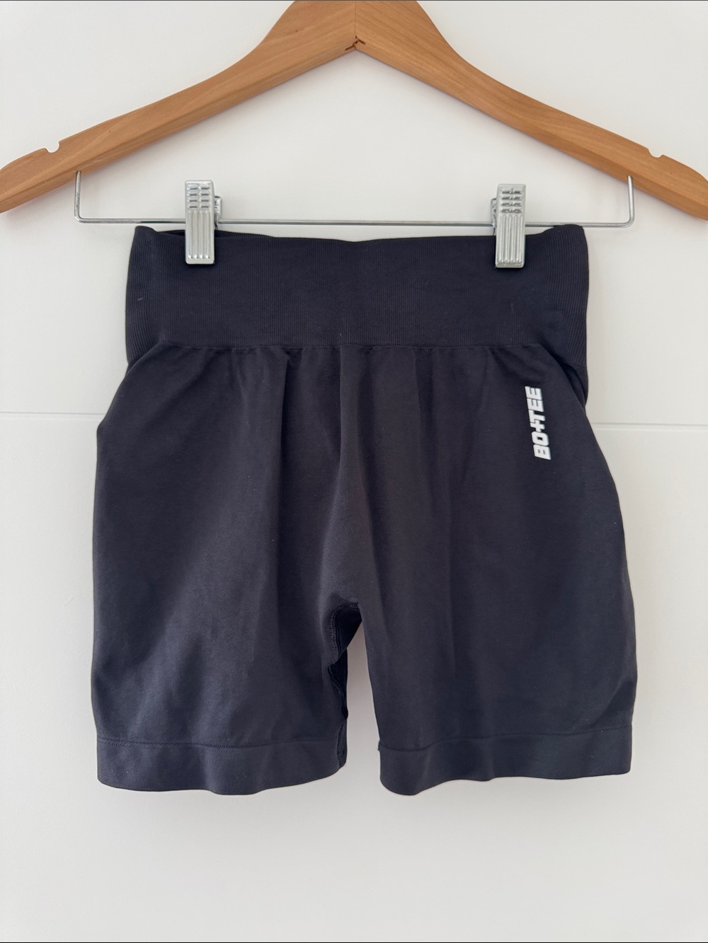 BO+TEE Black High-Rise Bike Shorts with Logo